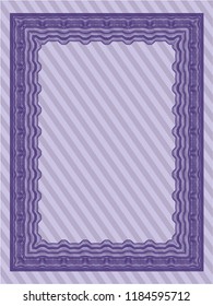 Violet Certificate template or diploma template. With complex background. Lovely design. Detailed. 