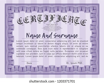 Violet Certificate template or diploma template. Complex background. Vector illustration. Beauty design. 
