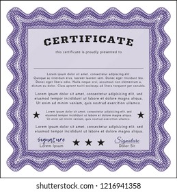 Violet Certificate template or diploma template. With complex background. Retro design. Customizable, Easy to edit and change colors. 