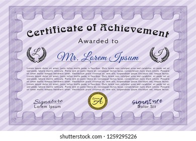 Violet Certificate template or diploma template. Complex background. Vector illustration. Cordial design. 