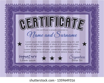 Violet Certificate template or diploma template. Complex background. Money Pattern design. Vector illustration. 