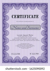 Violet Certificate template or diploma template. Complex background. Vector illustration. Nice design. 