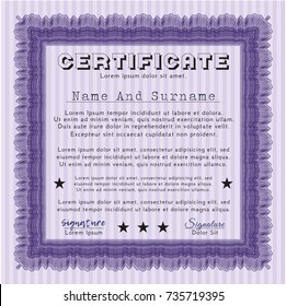 Violet Certificate template or diploma template. Complex background. Artistry design. Detailed. 