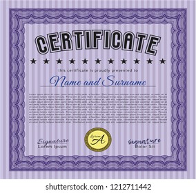 Violet Certificate template or diploma template. Customizable, Easy to edit and change colors. With background. Retro design. 