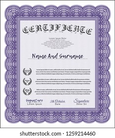 Violet Certificate template or diploma template. Customizable, Easy to edit and change colors. With great quality guilloche pattern. Nice design. 