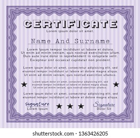 Violet Certificate template or diploma template. Customizable, Easy to edit and change colors. With linear background. Elegant design. 