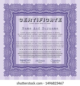 Violet Certificate template or diploma template. Customizable, Easy to edit and change colors. With complex background. Cordial design. 