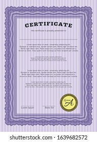 Violet Certificate template or diploma template. Customizable, Easy to edit and change colors. Printer friendly. Nice design. 