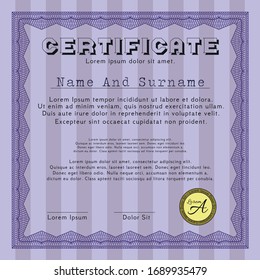 Violet Certificate template or diploma template. Customizable, Easy to edit and change colors. With complex background. Good design. 