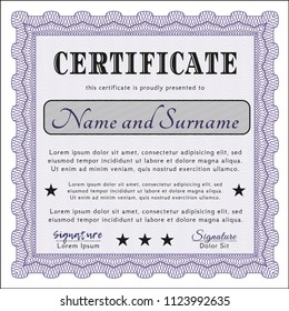 Violet Certificate template or diploma template. Detailed. With background. Money style design. 