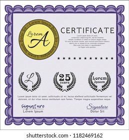 Violet Certificate template or diploma template. Detailed. Printer friendly. Money Pattern design. 