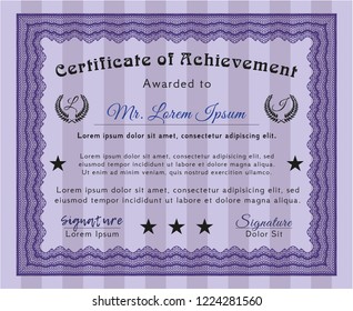 Violet Certificate template or diploma template. Detailed. With complex linear background. Beauty design. 