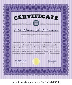 Violet Certificate template or diploma template. Detailed. With quality background. Superior design. 