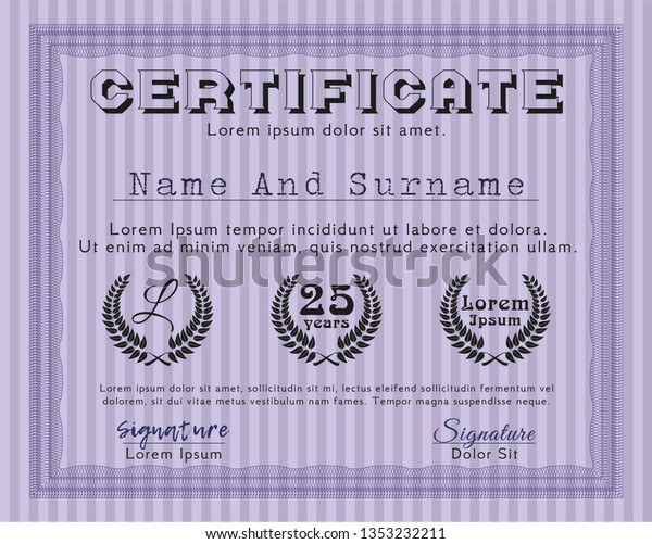 Violet Certificate Template Diploma Template Detailed Vector De Stock