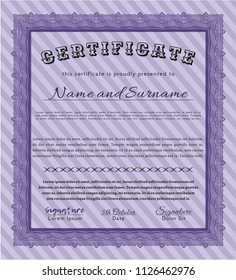 Violet Certificate template or diploma template. Easy to print. Beauty design. Vector illustration. 
