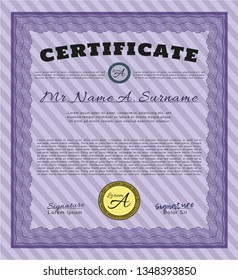 Violet Certificate template or diploma template. Easy to print. Retro design. Detailed. 