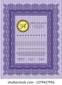 Violet Certificate template or diploma template. Easy to print. Detailed. Artistry design. 