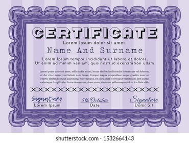 Violet Certificate template or diploma template. Easy to print. Detailed. Beauty design. 