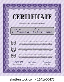 Violet Certificate template or diploma template. Elegant design. With great quality guilloche pattern. Customizable, Easy to edit and change colors. 