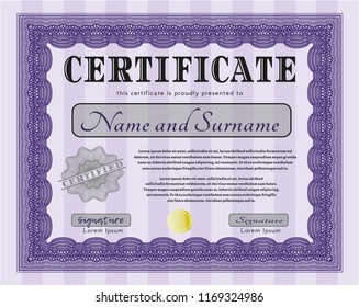 Violet Certificate template or diploma template. Elegant design. Detailed. Easy to print. 