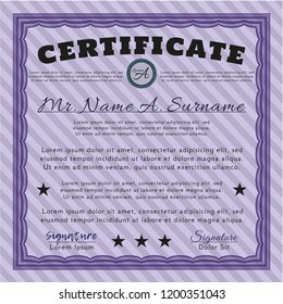 Violet Certificate template or diploma template. Elegant design. Customizable, Easy to edit and change colors. Complex background. 