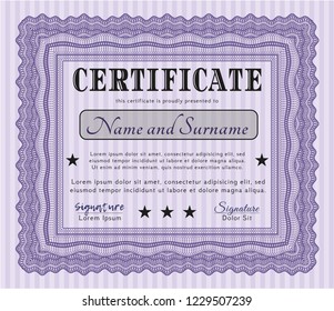 Violet Certificate template or diploma template. Elegant design. With great quality guilloche pattern. Detailed. 