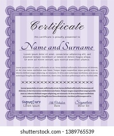 Violet Certificate template or diploma template. Elegant design. Vector illustration. With quality background. 