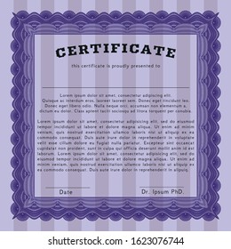 Violet Certificate template or diploma template. Excellent design. Vector illustration. With linear background. 
