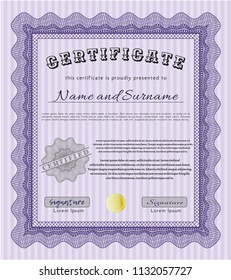 Violet Certificate template or diploma template. Good design. With linear background. Vector illustration. 