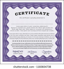 Violet Certificate template or diploma template. Good design. Vector illustration. With background. 