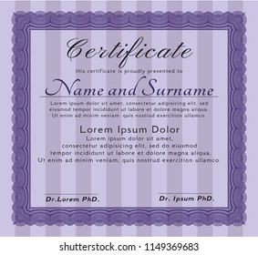 Violet Certificate template or diploma template. With great quality guilloche pattern. Money Pattern. Vector illustration. 