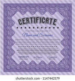 Violet Certificate template or diploma template. With guilloche pattern and background. Good design. Detailed. 