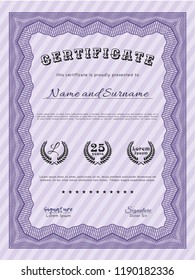 Violet Certificate template or diploma template. With guilloche pattern and background. Customizable, Easy to edit and change colors. Excellent design. 