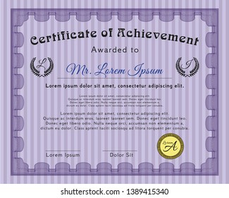 Violet Certificate template or diploma template. With guilloche pattern and background. Vector illustration. Money Pattern. 