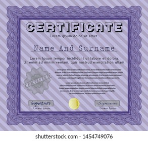 Violet Certificate template or diploma template. With guilloche pattern. Detailed. Perfect design. 