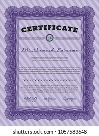        Violet Certificate template or diploma template. With linear background. Vector illustration. Cordial design. 