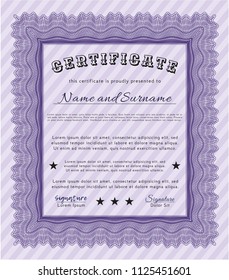Violet Certificate template or diploma template. With linear background. Detailed. Good design. 