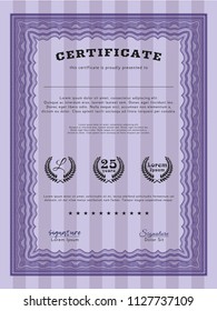 Violet Certificate template or diploma template. With linear background. Money Pattern design. Vector illustration. 
