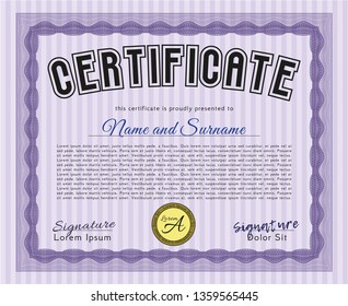 Violet Certificate template or diploma template. Lovely design. Customizable, Easy to edit and change colors. With background. 