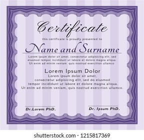 Violet Certificate template or diploma template. Modern design. Printer friendly. Customizable, Easy to edit and change colors. 