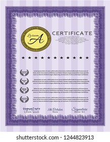 Violet Certificate template or diploma template. Modern design. Customizable, Easy to edit and change colors. Complex background. 