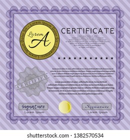 Violet Certificate template or diploma template. Modern design. Customizable, Easy to edit and change colors. With background. 
