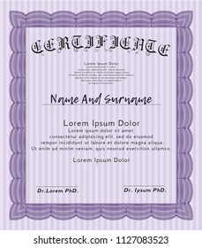 Violet Certificate template or diploma template. Money Pattern. Vector illustration. With complex background. 