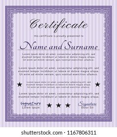 Violet Certificate template or diploma template. Money Pattern. With great quality guilloche pattern. Vector illustration. 