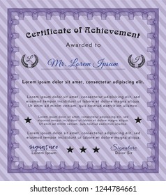 Violet Certificate template or diploma template. Money Pattern. Easy to print. Vector illustration. 