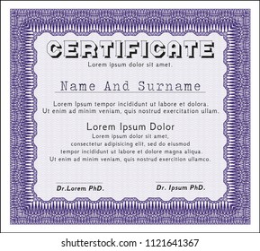 Violet Certificate template or diploma template. Nice design. With guilloche pattern and background. Customizable, Easy to edit and change colors. 