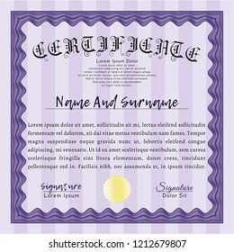 Violet Certificate template or diploma template. Nice design. Vector illustration. With complex background. 