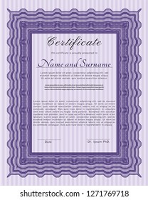 Violet Certificate template or diploma template. Nice design. Detailed. With quality background. 