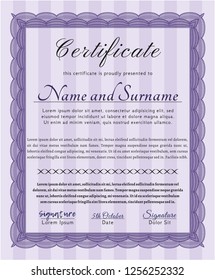 Violet Certificate template or diploma template. Perfect design. With guilloche pattern and background. Vector illustration. 