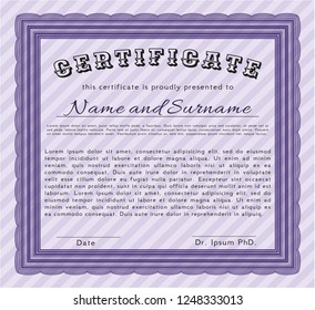 Violet Certificate template or diploma template. Printer friendly. Money Pattern design. Detailed. 